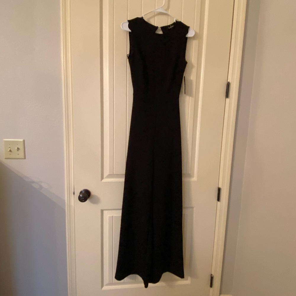 Lulus black wide leg body suit. Open back size small
